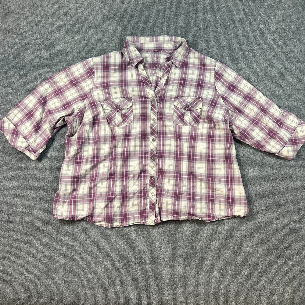 Sonoma Life + Style Shirt Womens 3X Multicolor Plaid Cotton Stretch Button Up